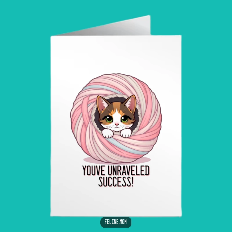 Free Printable Congrats Card: Calico Cat Yarn Ball Peek Downloadable Gift