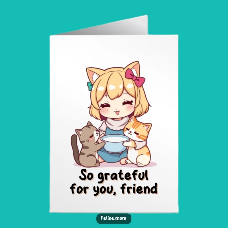 Free Printable Kawaii Cat Lady Thank You Card: Adorable Downloadable Gift of Gratitude