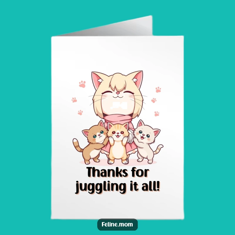 Free Printable Kawaii Cat Lady Thank You Card: Cute Kittens Downloadable