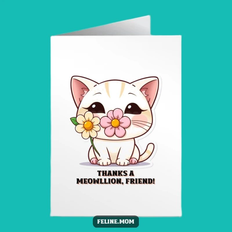 Free Printable Shy Cat Thank You Card: Funny Cat Flower Downloadable