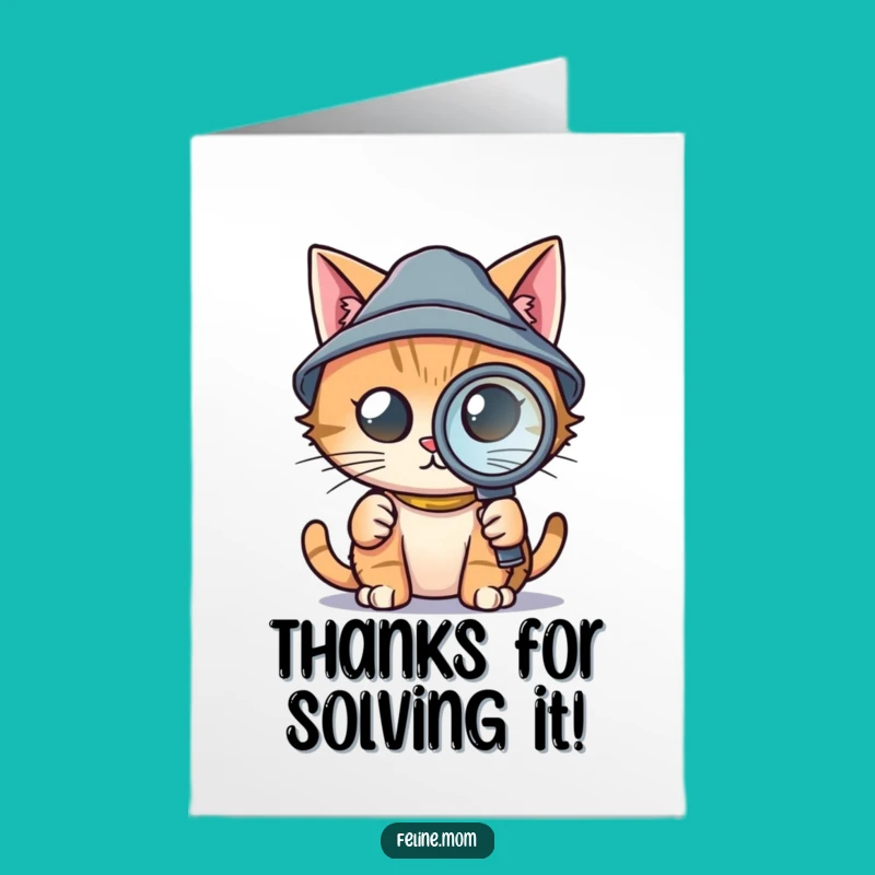 Free Printable Thank You Card: Detective Cat Inspecting Downloadable Gift