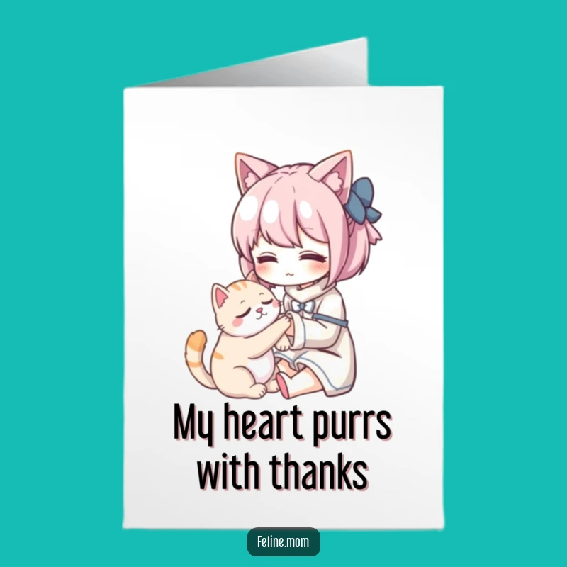 Free Printable Kawaii Cat Lady Thank You Card: Heartfelt Downloadable Gift of Gratitude