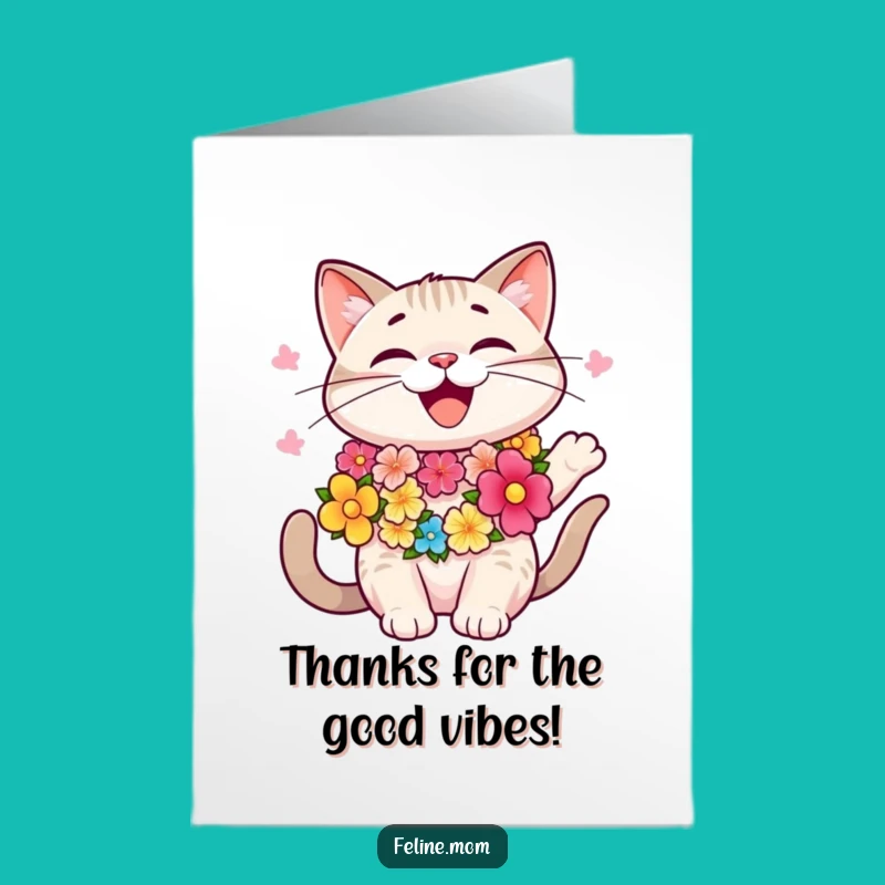 Free Printable Party Cat Thanks Card: Lei Vibes, Downloadable & Witty