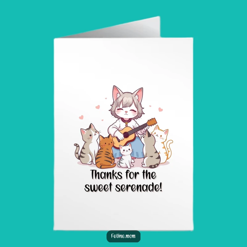 Free Printable Thank You Card: Funny Cat Lady Serenading Cats Guitar Downloadable Gift