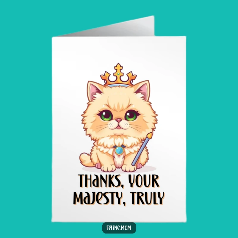 Free Printable Regal Cat Thank You Card: Royal Persian Kitty Downloadable Gift