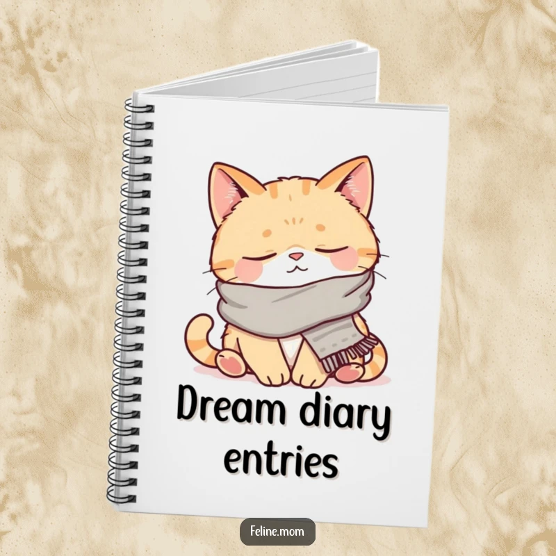 Funny notebook cover showcasing a napping cat in a scarf, embodying ultimate relaxation. Ideal for journaling, sketching, or taking notes.