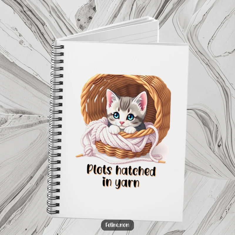 Funny Curious Kitten Knitting Notebook: A playful kitten peeks from a knitting basket, ready to hold your notes and doodles.