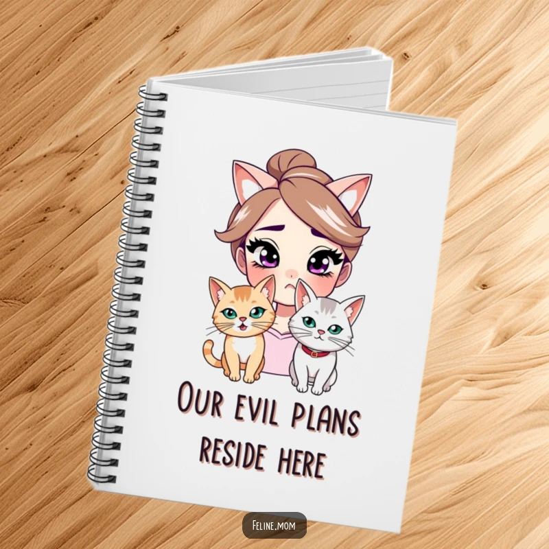 Funny notebook with a cover showing a woman's knowing smirk and a mischievous cat, ideal for jotting down ideas with humorous intent.