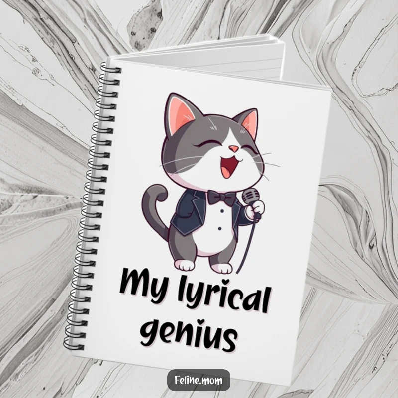 Funny Notebook: A tuxedo cat wearing a microphone, perfect for jotting down your lyrics.