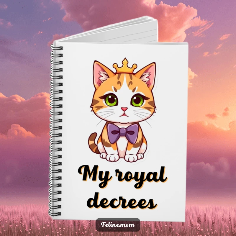 Funny Notebook featuring a regal calico cat wearing a neat bowtie, inspiring sophisticated and humorous note-taking.