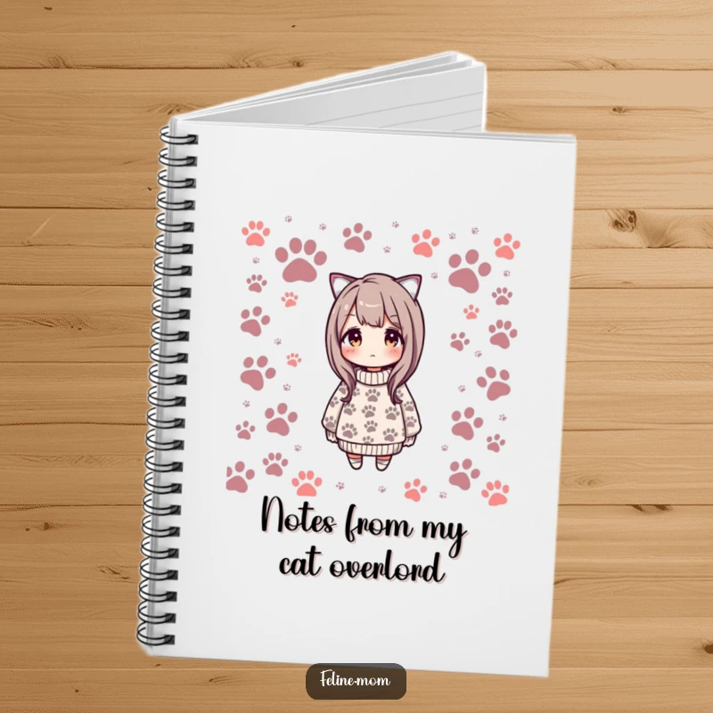 Funny notebook with a cover resembling a cozy sweater adorned with cat paw prints, providing a humorous and functional space for writing.