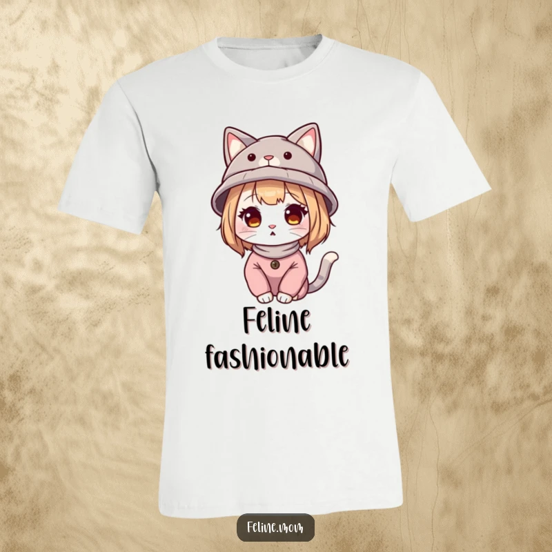 Funny cat lady illustration wearing a hat with cat ears, on a soft and comfortable t-shirt.
