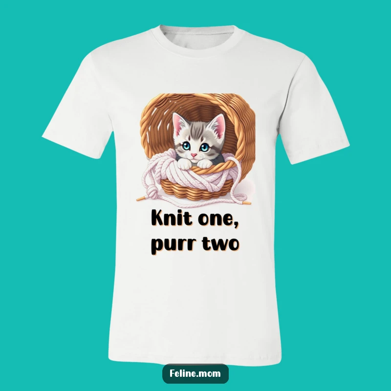 Funny Curious Kitten Knitting T-Shirt - Cute Cat Lover Shirt