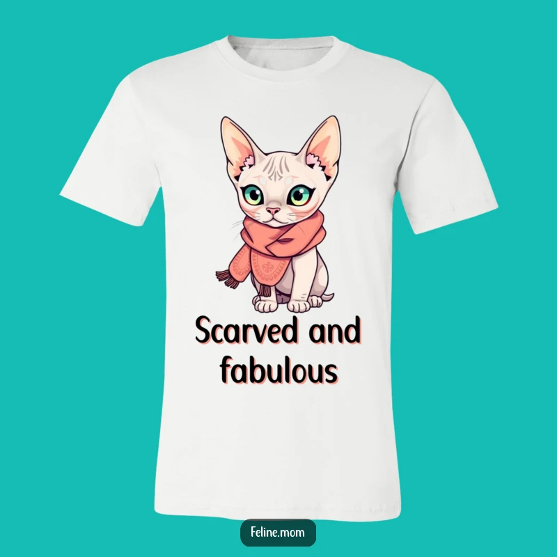 Funny Sphynx Cat T-Shirt: Scarfed Feline Trendsetter, Chic Apparel Gift