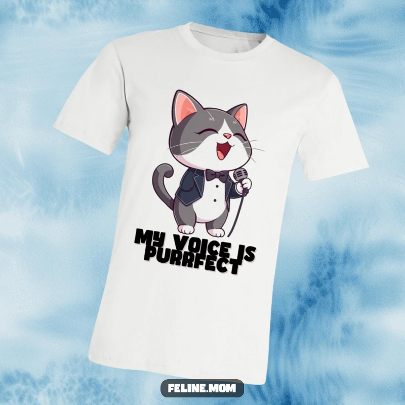 Funny T-Shirt: A stylish tuxedo cat wearing a miniature microphone, ready to perform its heart out.
