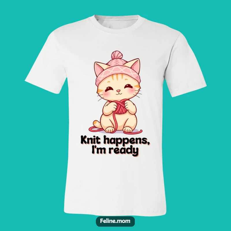 Funny Knitting Cat T-Shirt: Cute Yarn Hat Crafter Tee