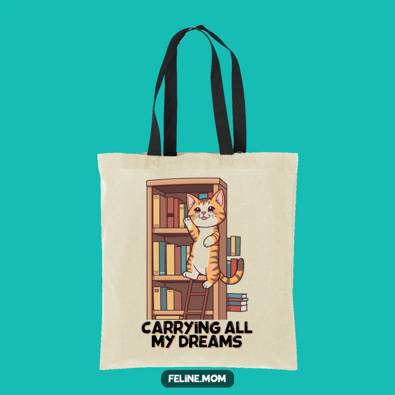 Funny Tabby Cat Tote Bag: Bookshelf Explorer's Carryall