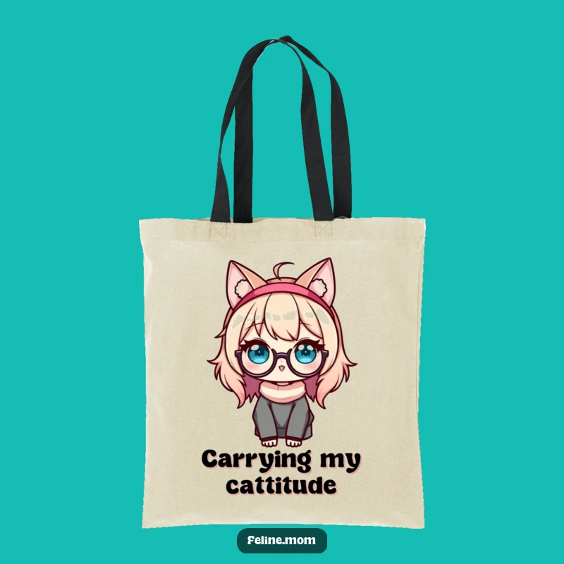 Funny Kawaii Cat Lady Tote Bag: Chic Glasses & Cat Ears, Great Funny Gift