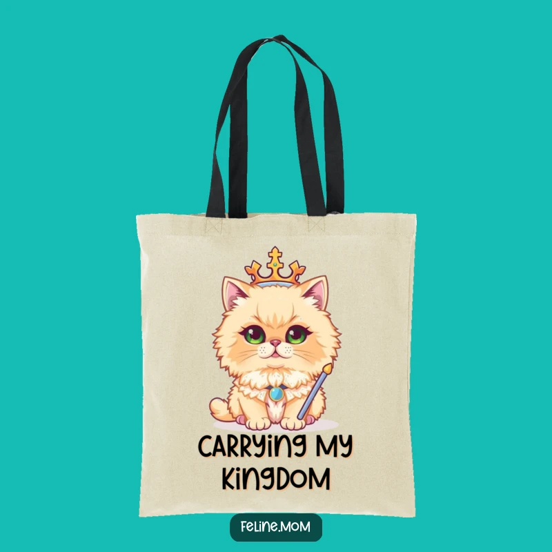 Funny Regal Persian Cat Tote Bag - Majestic Crown Sceptre Shopping Bag