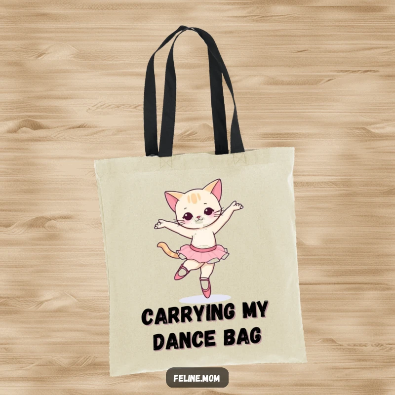 Funny Ballet Cat Tote Bag: A graceful cat in ballet slippers performing a pirouette, embodying elegance.