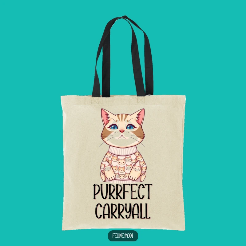 Funny Cat Lady Tote Bag - Cat Face Sweater Style Shopping Bag